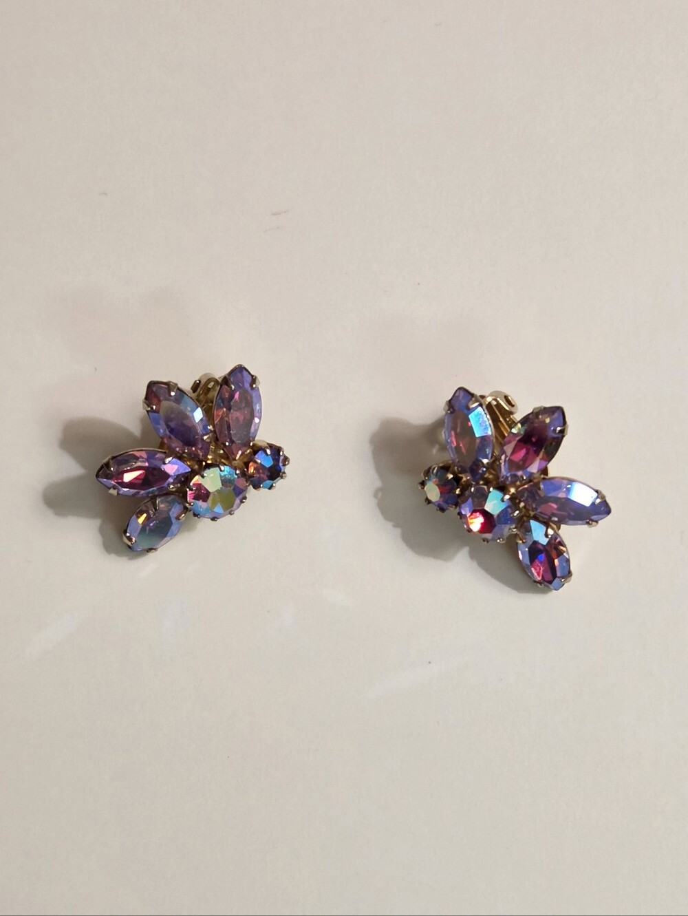 Vintage SHERMAN Signed Aurora Borealis Rhinestone Clip-On Earrings